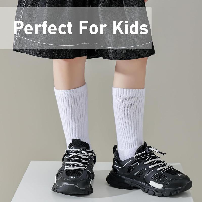 Boys Socks Kids Cushioned Crew Socks Girls Thick Cotton Athletic Running Socks Black White 6 Pack