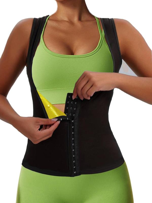 Women's Solid Tummy Control Hook-and-eye Sauna Top, Adjustable Sports Gym Tops, Waist Trainer for Lady, Women's Compression Shirts, Summer Sports Clothing for Women