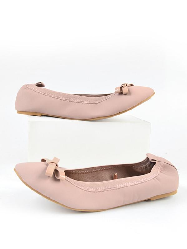 Women's Plain Soft Comfortable Ballet Flat Shoes, Bow Decoration, Elegant Fashion Ballet Dance Shoes for Women, Roll-up Foldable Non-slip Slip-on Shoes