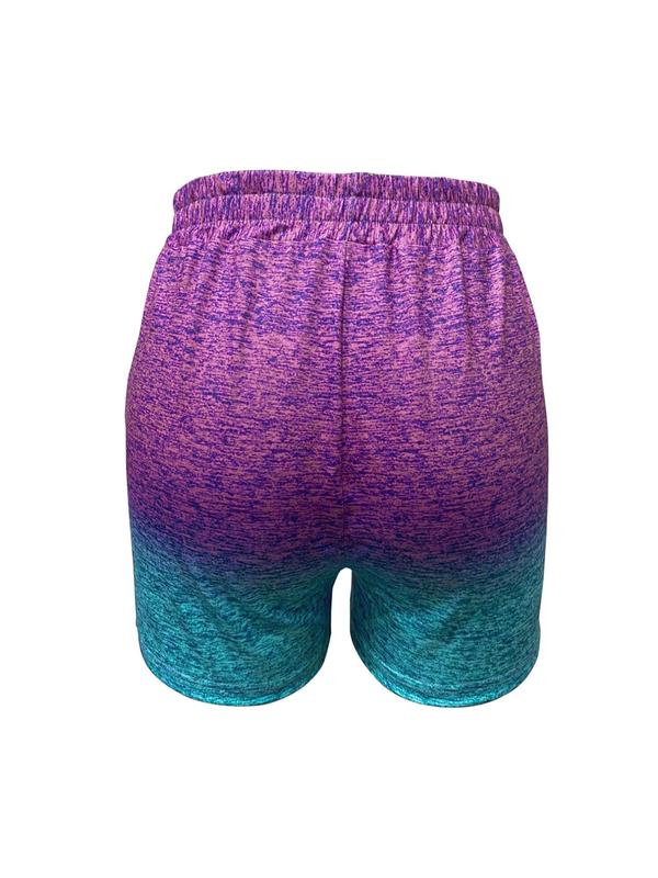 Women's Ombre Print Tie Front Elastic Waist Sports Shorts, Casual Comfy Breathable Shorts, Ladies Sportswear for All Seasons