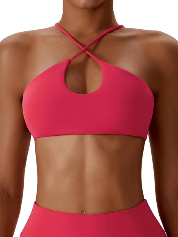 Women's Solid Criss Cross Backless Sports Bra, Soft Comfortable Breathable Athletic Bra for Yoga Gym Workout, Sports Bra for Women, Gym Clothes, Lady Activewear, Women Sport & Outdoor Clothing, Bras for Women