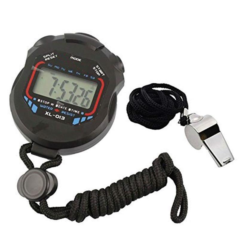 Sports and Referee Digital Stopwatch Timer W Bonus Stainless Steel Coach Whistle with Lanyard