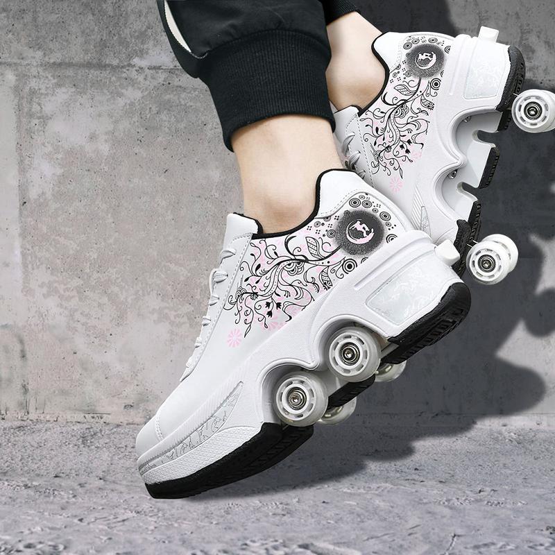 Yousulun Deformation Roller Shoes, 4-wheel Roller Skates for Indoor  Outdoor, Double-row Roller Skate Shoes for Adult, Multi-functional Sneakers, Unique Birthday Gift