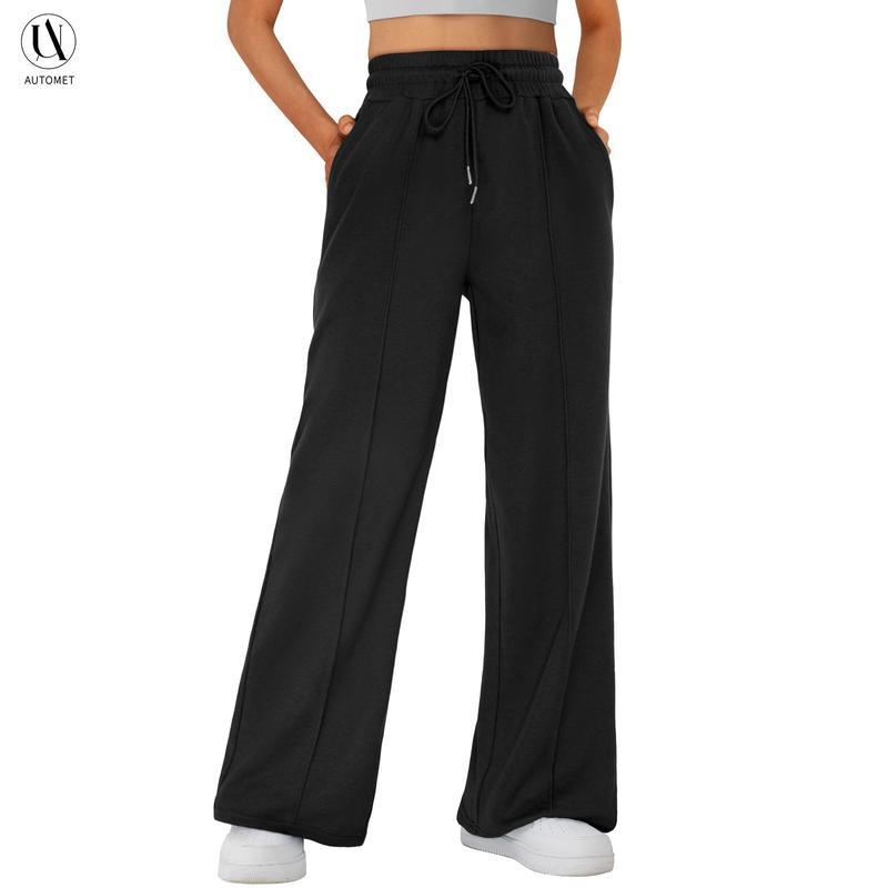 AUTOMET Women’s Wide Leg Sweatpants High Waisted Baggy Flared Pants Drawstring Athletic Joggers