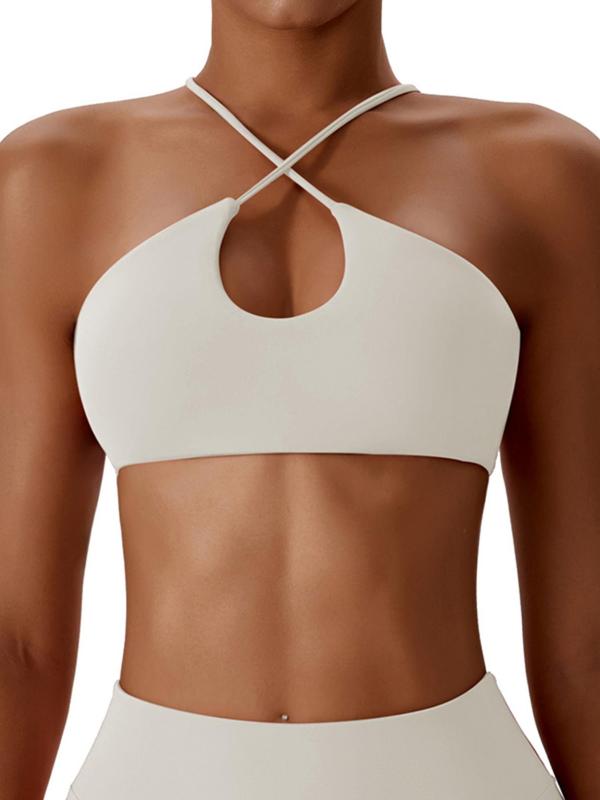 Women's Solid Criss Cross Backless Sports Bra, Soft Comfortable Breathable Athletic Bra for Yoga Gym Workout, Sports Bra for Women, Gym Clothes, Lady Activewear, Women Sport & Outdoor Clothing, Bras for Women