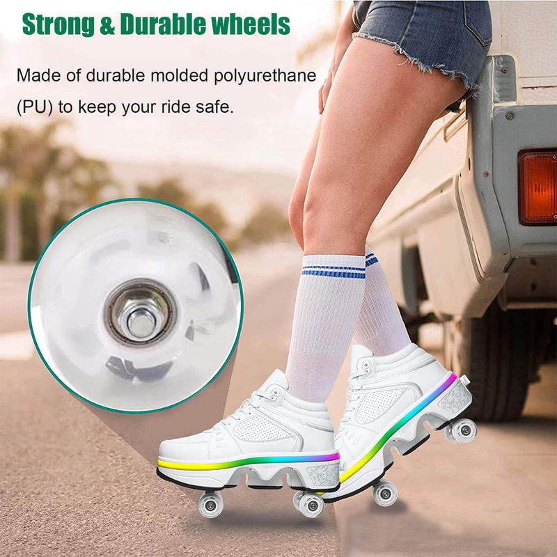 Yousulun Roller Skate Shoes For Men And Women, 4-Wheel Retractable Roller Skates, 2-in-1 Roller Shoes, Outdoor Sneakers With Wheels, For Birthday  Christmas