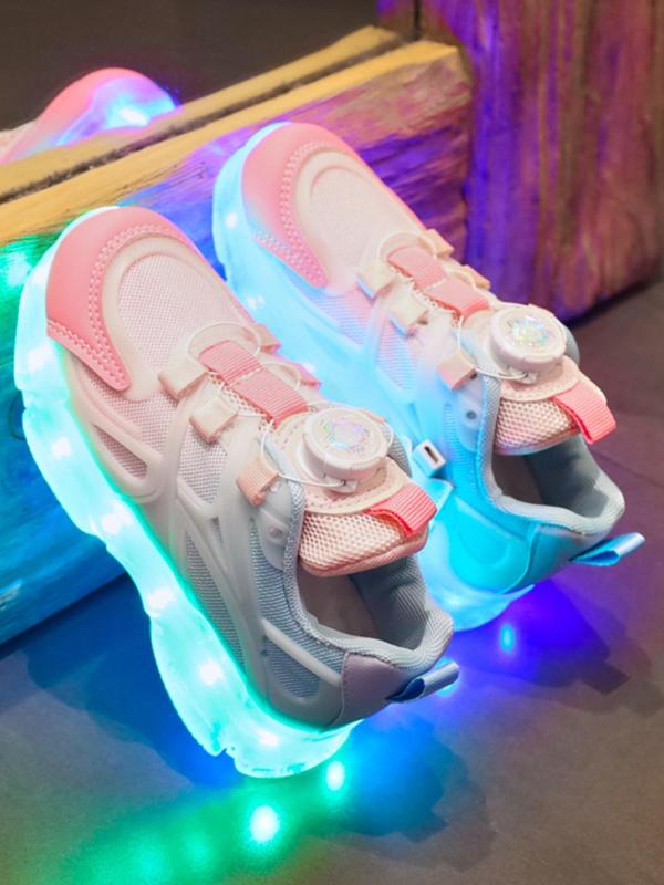 Usb Rechargeable Led Light Shoes, Colorful Rotating Button Sports Shoes, Luminous Shoes for Boys & Girls, Street Dance Shoes