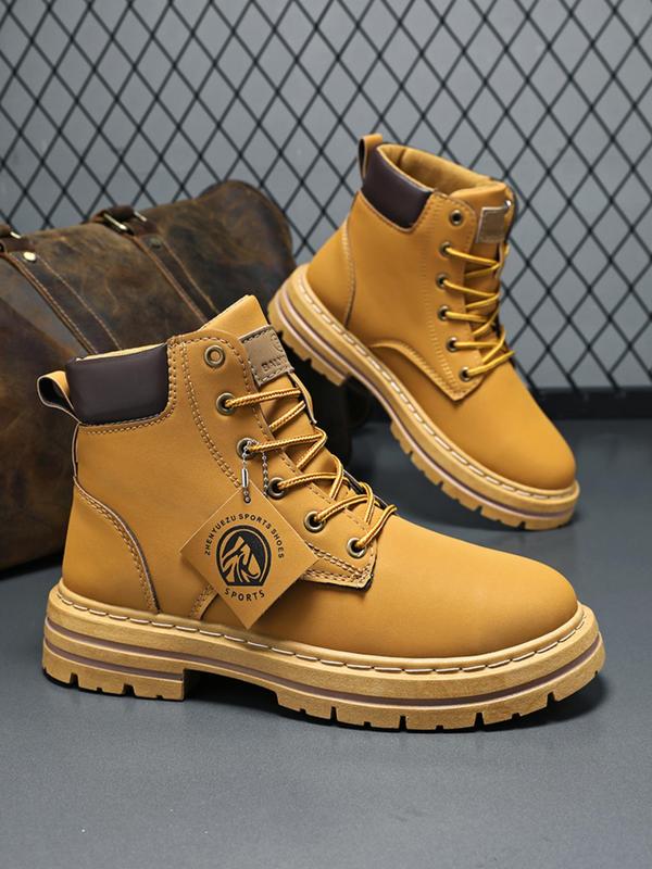 Men's Fashionable Letter Patched Design Lace Up Hiking Shoes, Sporty Outdoor Boots for Daily Wear, Male All-match Round Toe Shoes for Daily Wear