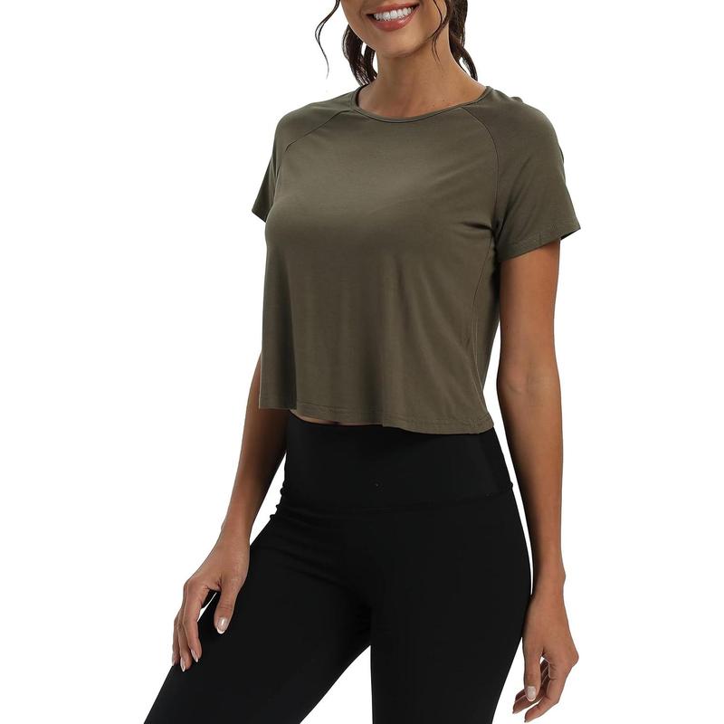 Mippo Workout Tops for Women Cropped Split Back Athletic Gym Exercise Shirts Loose Fit