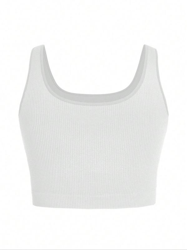 Plus Size Solid Ribbed Sports Bra, Breathable Comfortable Yoga Bra for Tennis Pickleball, Gym Clothes, Women's Gym Workout Tops for Summer