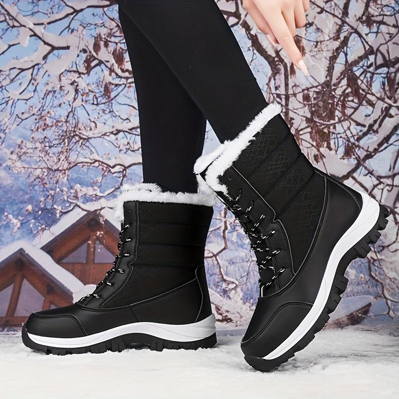 Thick Sole Fur Lined Plush Thermal Wear Resistance Snow Boots, High Top No Slip Winter Boots, Insulated Comfortable Flat Hiking Boots with Lace Up