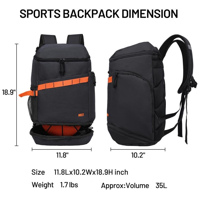 MIER Basketball Sports Backpack with Compartments Large Backpack for Travel, Gym, Soccer, Volleyball, Athletes' Bag-35L