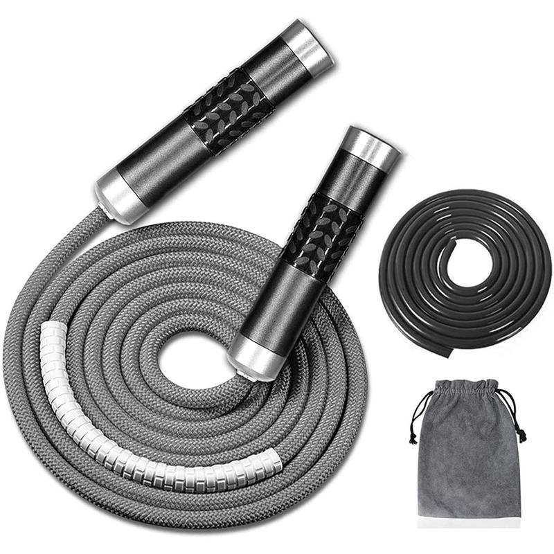 Weighted Jump Rope for Workout Fitness(1LB), Tangle-Free Ball Bearing Rapid Speed Skipping Rope for MMA Boxing Weight-loss,Aluminum Handle Adjustable Length 9MM Fabric Cotton+9MM Solid PVC Rope