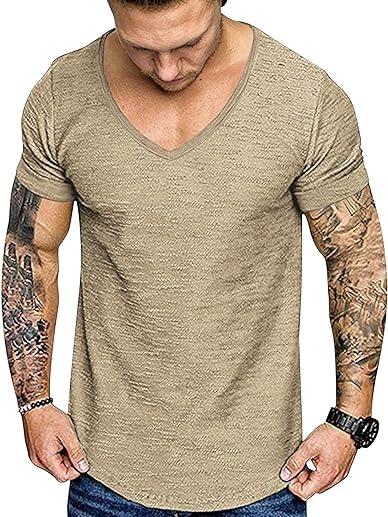 COOFANDY Mens 2 Pack Muscle V Neck T Shirt Fitted Gym Workout Short Sleeve Tee