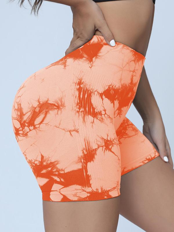 Women's 3pcs Tie Dye Print High Waist Sports Gym Shorts, High Stretch Seamless Yoga Gym Athletic Biker Shorts, Ladies Sportswear for Indoor Outdoor Wear
