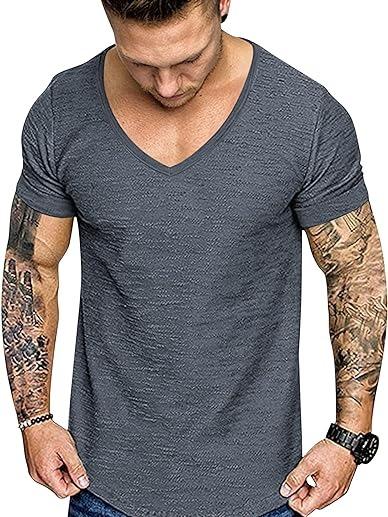 COOFANDY Mens 2 Pack Muscle V Neck T Shirt Fitted Gym Workout Short Sleeve Tee