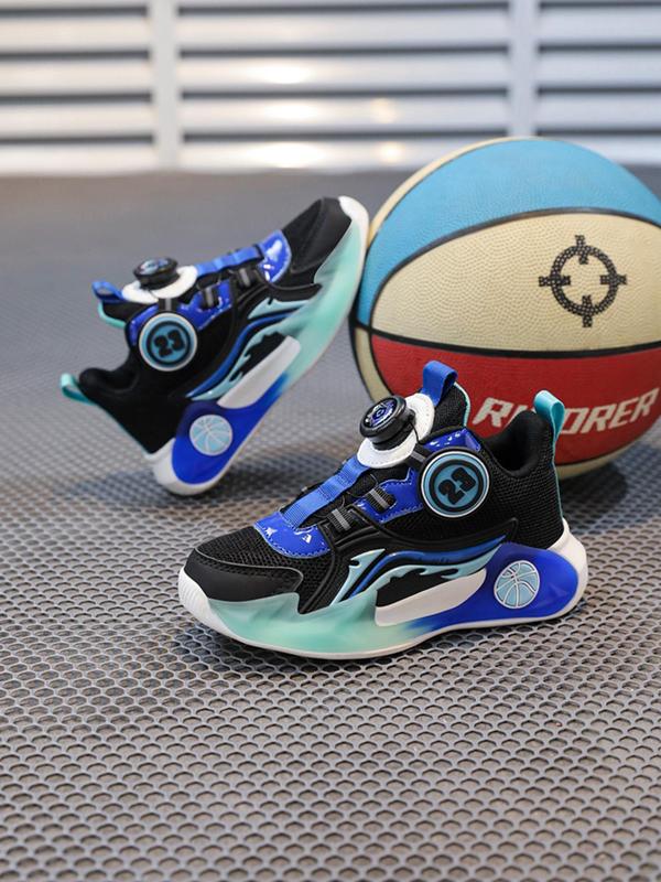 Boy's Colorblock Rotatable Lace Up Buckle Design Basketball Shoes, Casual Sporty Breathable Comfortable Basketball Shoes, Kids Sports Shoes for All Seasons