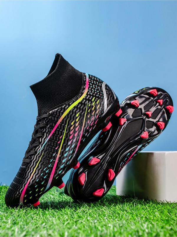 Men's All Over Print Lace Up Sports Soccer Shoes, Comfortable Breathable Sports Football Shoes, Professional Sports Football Cleats for Training & Competition