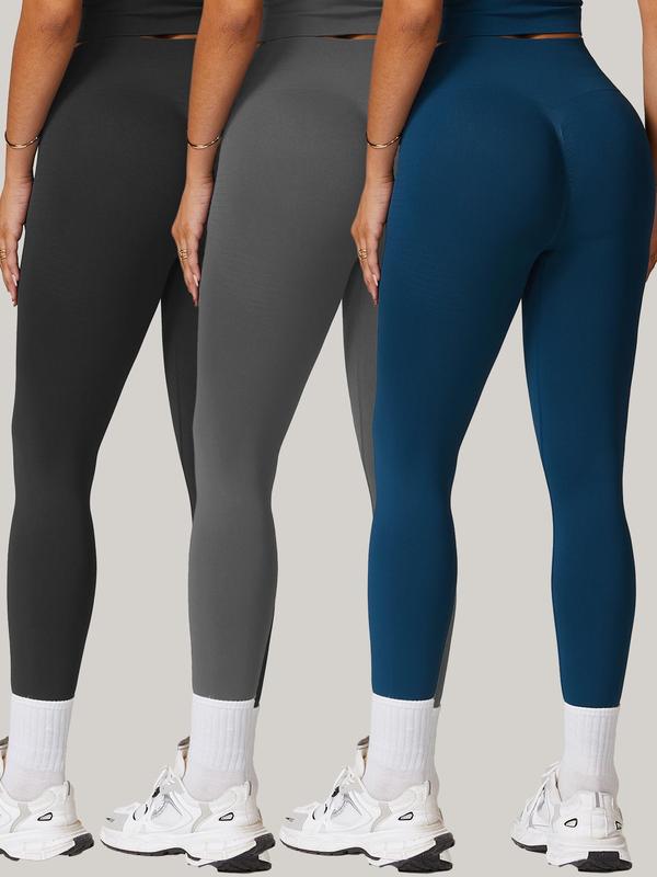 Women's Solid High Waist Seamless Sports Skinny Pants, Sporty Comfy Breathable Leggings for Yoga Gym Workout, Ladies Sportswear for All Seasons