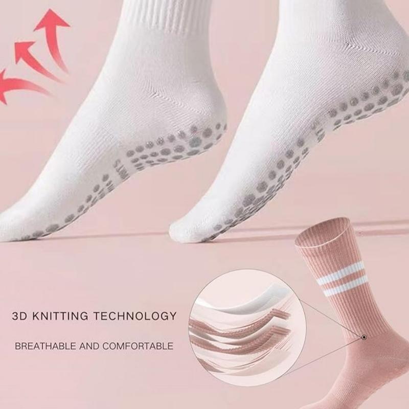 3 pairs of grip socks for women, non slip Pilates yoga socks with double stripes anti slip socks for fitness, ballet, sports socks