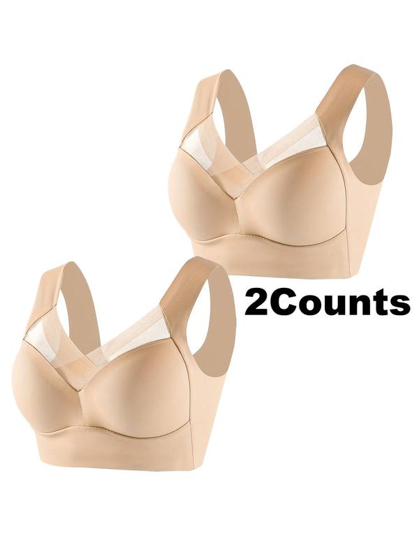 2 4 5counts Seamless Sport Bra Set - Seamless Lace Wrapped, Fixed Cup for Comfortable Support, Non-removable Padding, Polyamide Material, Knit Fabric, Solid Color, Elegant Lingerie Wear for Women,  Gym Clothing