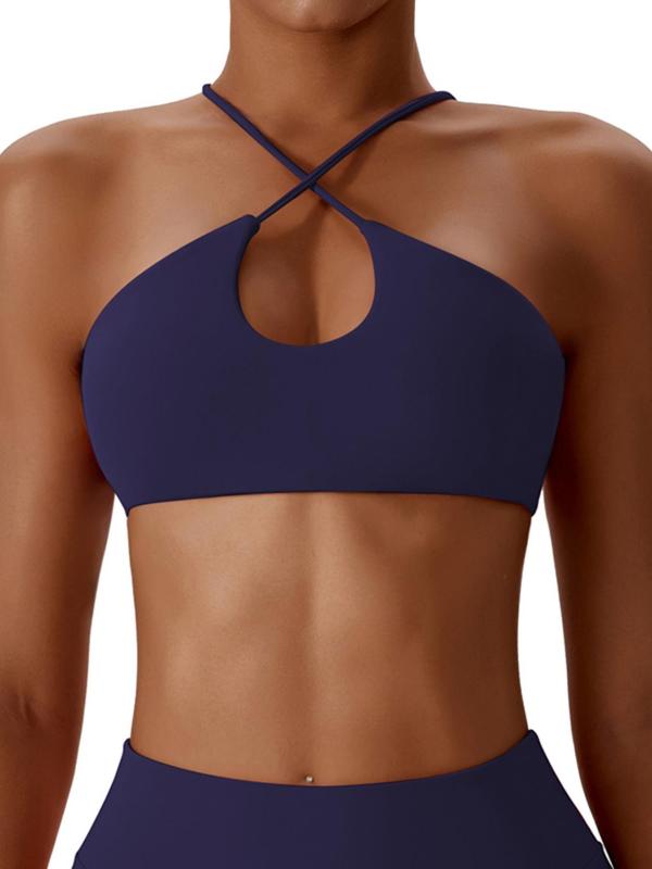 Women's Solid Criss Cross Backless Sports Bra, Soft Comfortable Breathable Athletic Bra for Yoga Gym Workout, Sports Bra for Women, Gym Clothes, Lady Activewear, Women Sport & Outdoor Clothing, Bras for Women