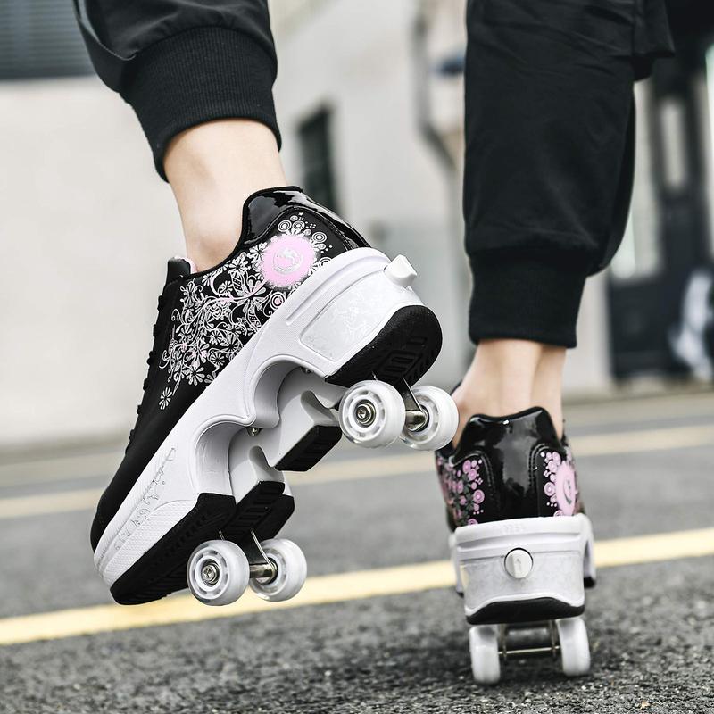 Yousulun 2-in-1 Deformation Roller Skates, Double-row Roller Skate Shoes with 4 Wheels, Outdoor Funny Sports for Men& Women, Roller Shoes with Laces, Comfortable& Breathable