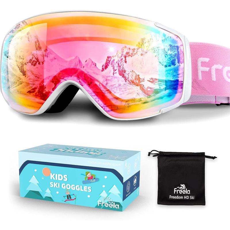 Freela Kids Ski snowboard goggles for toddler (3-14) youth anti fog anti UV goggles girls boys snow skiing equipment