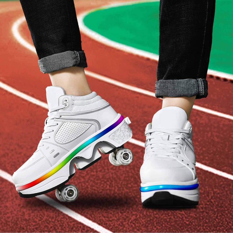 Yousulun Roller Skate Shoes For Men And Women, 4-Wheel Retractable Roller Skates, 2-in-1 Roller Shoes, Outdoor Sneakers With Wheels, For Birthday  Christmas