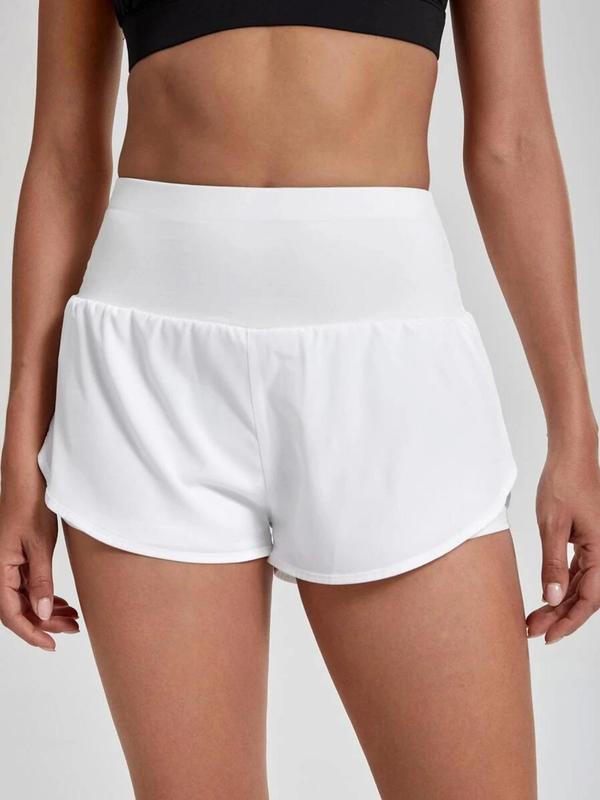 Sporty Women's 2-IN-1 Wrap Sports Shorts, Gym Shorts, Sports Plain Wide Waistband Shorts, Ladies Sportswear for Indoor Outdoor Wear