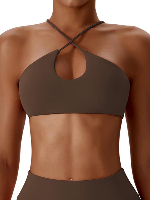 Women's Solid Criss Cross Backless Sports Bra, Soft Comfortable Breathable Athletic Bra for Yoga Gym Workout, Sports Bra for Women, Gym Clothes, Lady Activewear, Women Sport & Outdoor Clothing, Bras for Women