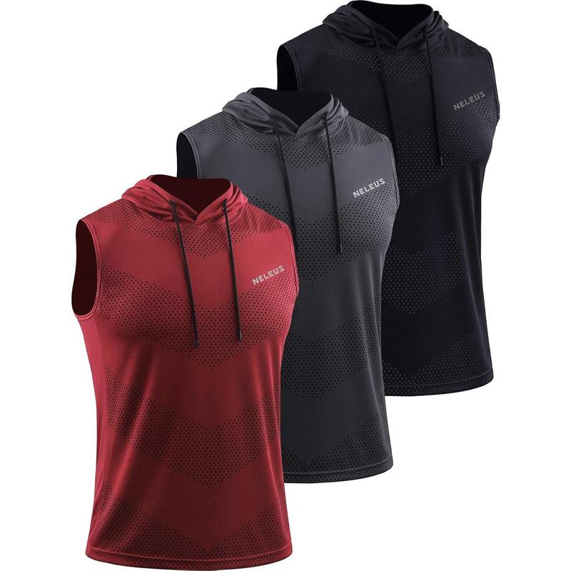 Men's Workout Tank Tops 3 Pack Sleeveless Running Shirts with Hoodie