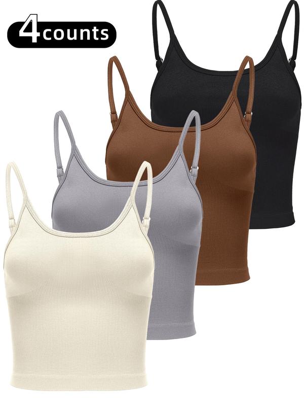 Women's Solid Adjustable Strap Sports Cami Top, Breathable Comfortable Sleeveless Top for Yoga Gym Workout, Ladies Sportswear for All Seasons