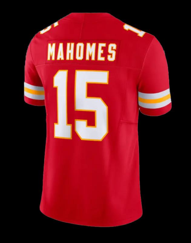 Junior Kids No. 15  Patrick Mahomes High quality American red, black and white stitched soccer jersey