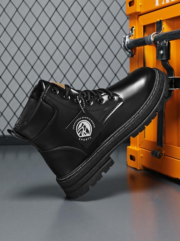 Men's Fashionable Letter Patched Design Lace Up Hiking Shoes, Sporty Outdoor Boots for Daily Wear, Male All-match Round Toe Shoes for Daily Wear
