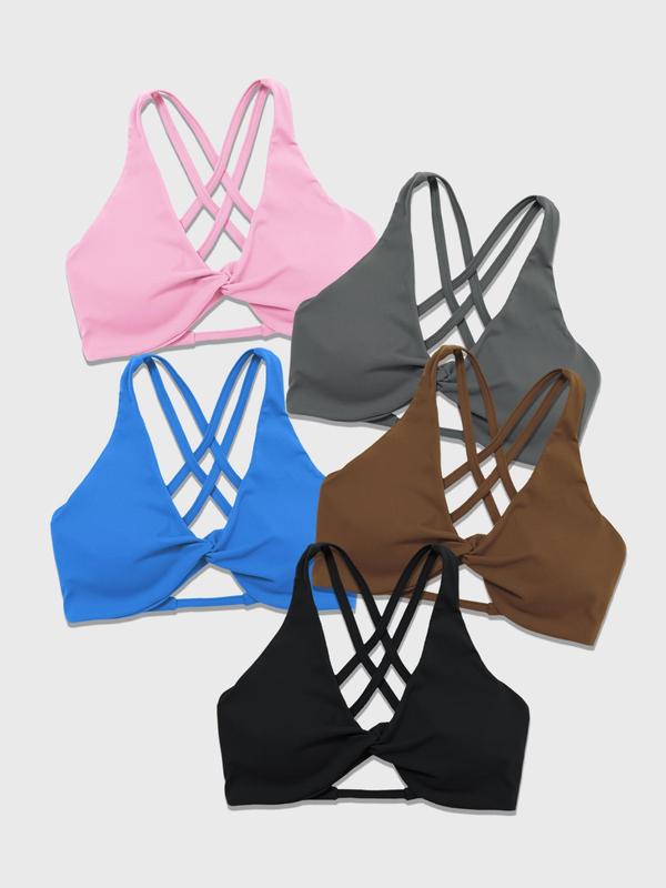 Women's Criss Cross Twist Front Wireless Sports Bra, Solid Color Breathable Comfortable Quick Drying Sports Bra, Ladies Sportswear for Indoor Outdoor Wear, Sports Bra