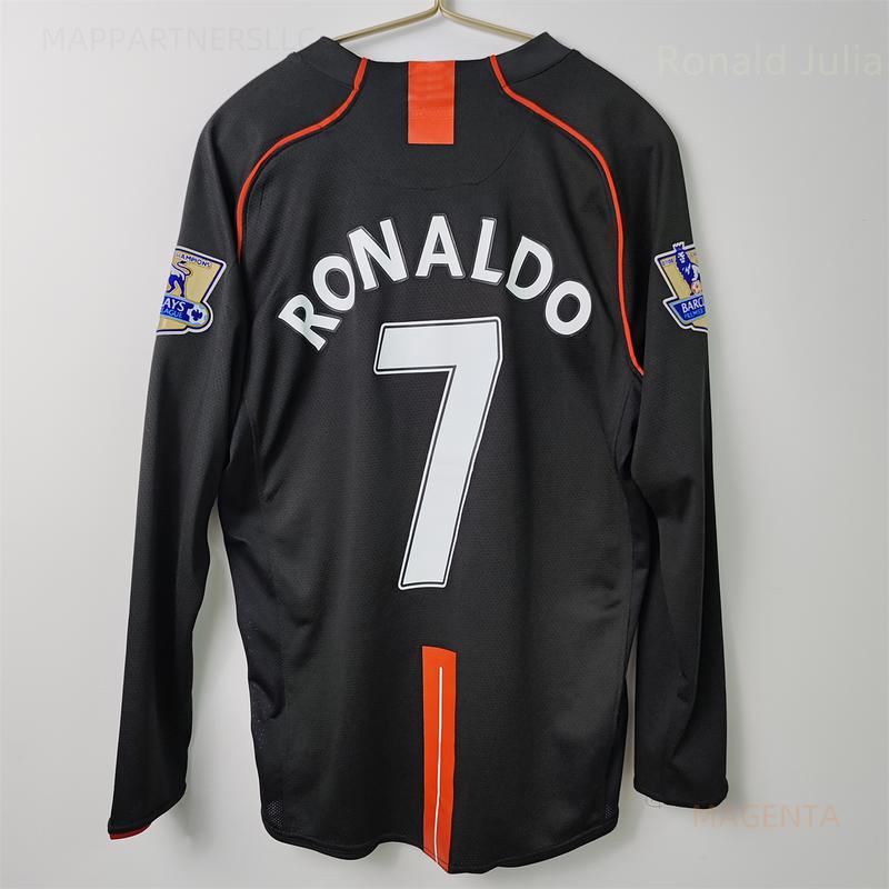 07 08 Retro Ronaldo soccer jersy long sleeve home black Classic Retro Jersey