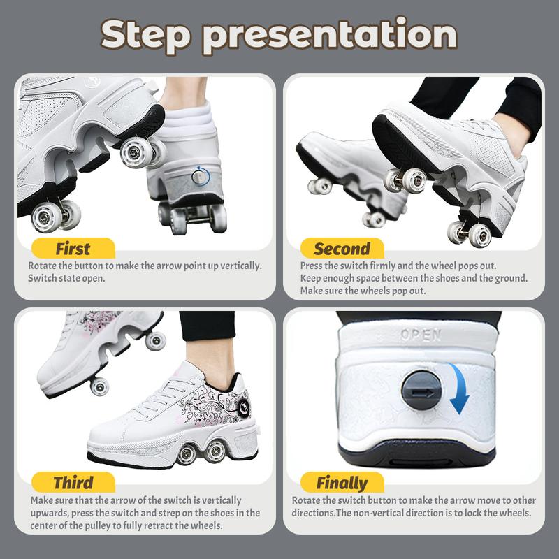 Yousulun Deformation Roller Shoes, 4-wheel Roller Skates for Indoor  Outdoor, Double-row Roller Skate Shoes for Adult, Multi-functional Sneakers, Unique Birthday Gift